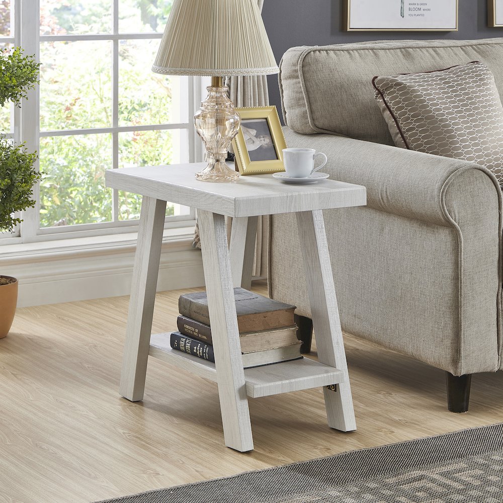 Ethens Contemporary Wood Shelf Side Table in White Finish