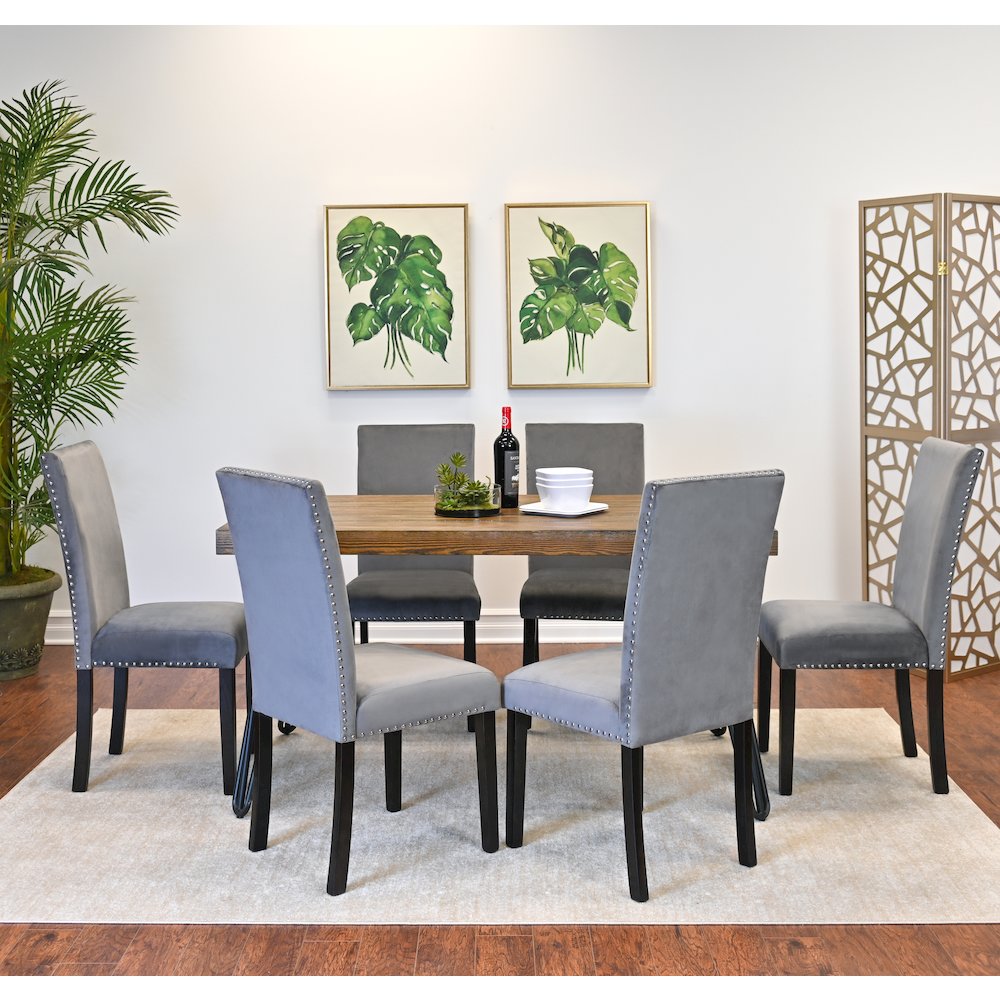 Ashzo 7-Pc Dining Set, Hairpin Dining Table with 6 Chairs, Gray