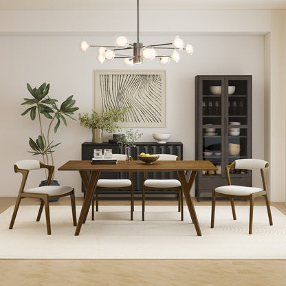 Modern 5-Piece Dining Set, Walnut Finished Dining Table with 4 Brown Chairs