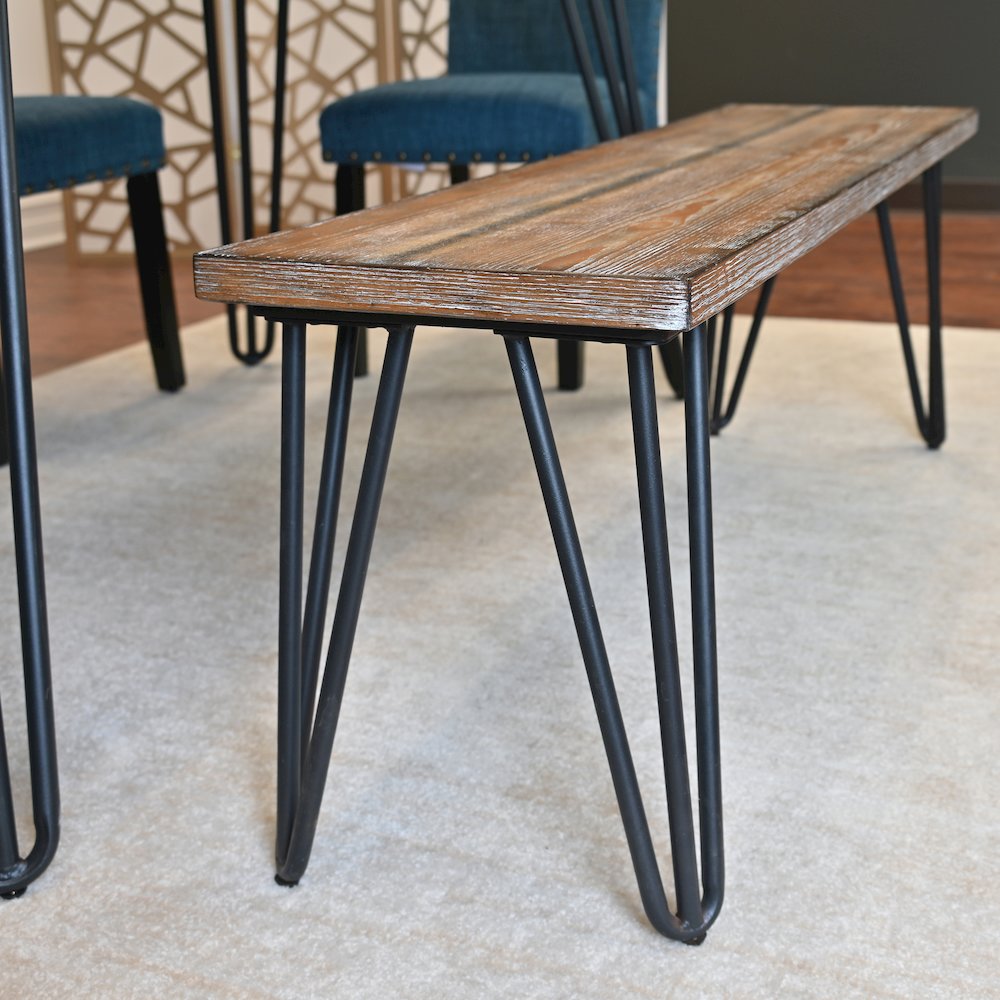 Amisos 6-Pc Dining Set, Hairpin Dining Table with 4 Chairs and Wood Bench, Blue