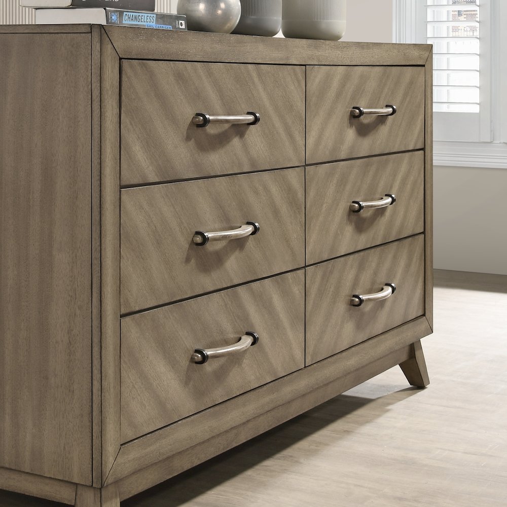 Arena Contemporary 6-Drawer Dresser with Mirror in Weathered Sand