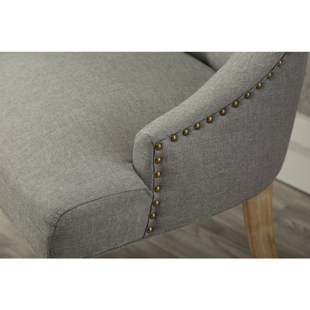 Luna Gray Button Tufted Solid Wood Wingback Chairs with Nail Heads Set of 2