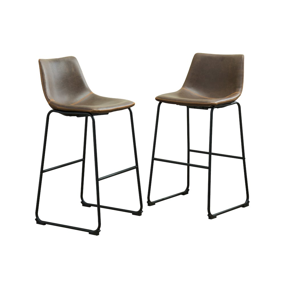 Lotusville Vintage PU Leather Counter Height Stools, Antique Brown, Set of 2