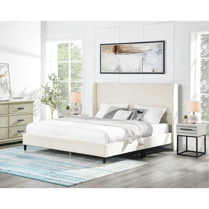 Arles Upholstered Bedroom Set,Wingback PlatformBed with 2Nightstands,Queen