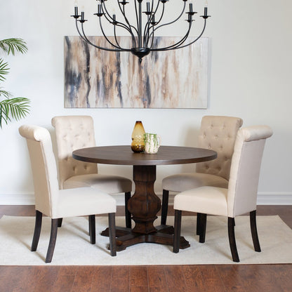 Kerbau 5-Pc Dining Set, Pedestal Round Table with 4 Stylish Chairs, Tan