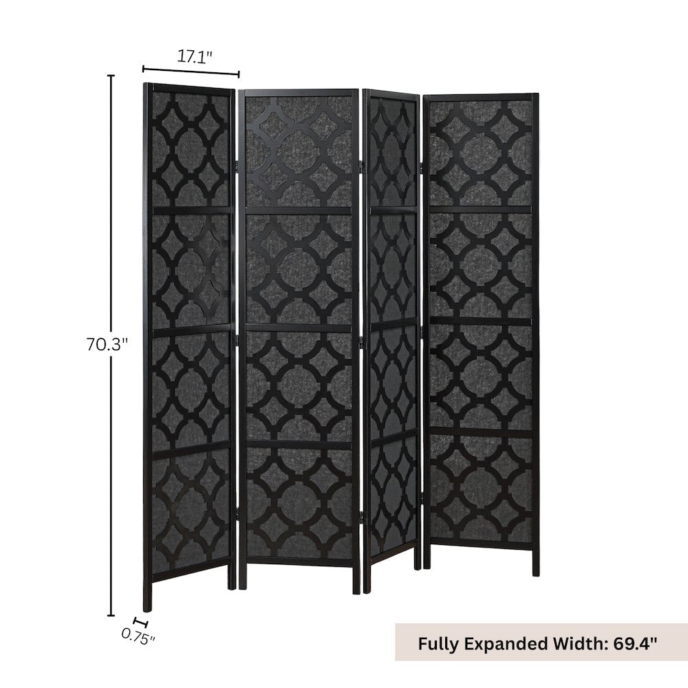 4-Panel Room Divider, Decorative Folding Freestanding Privacy Screen, Black