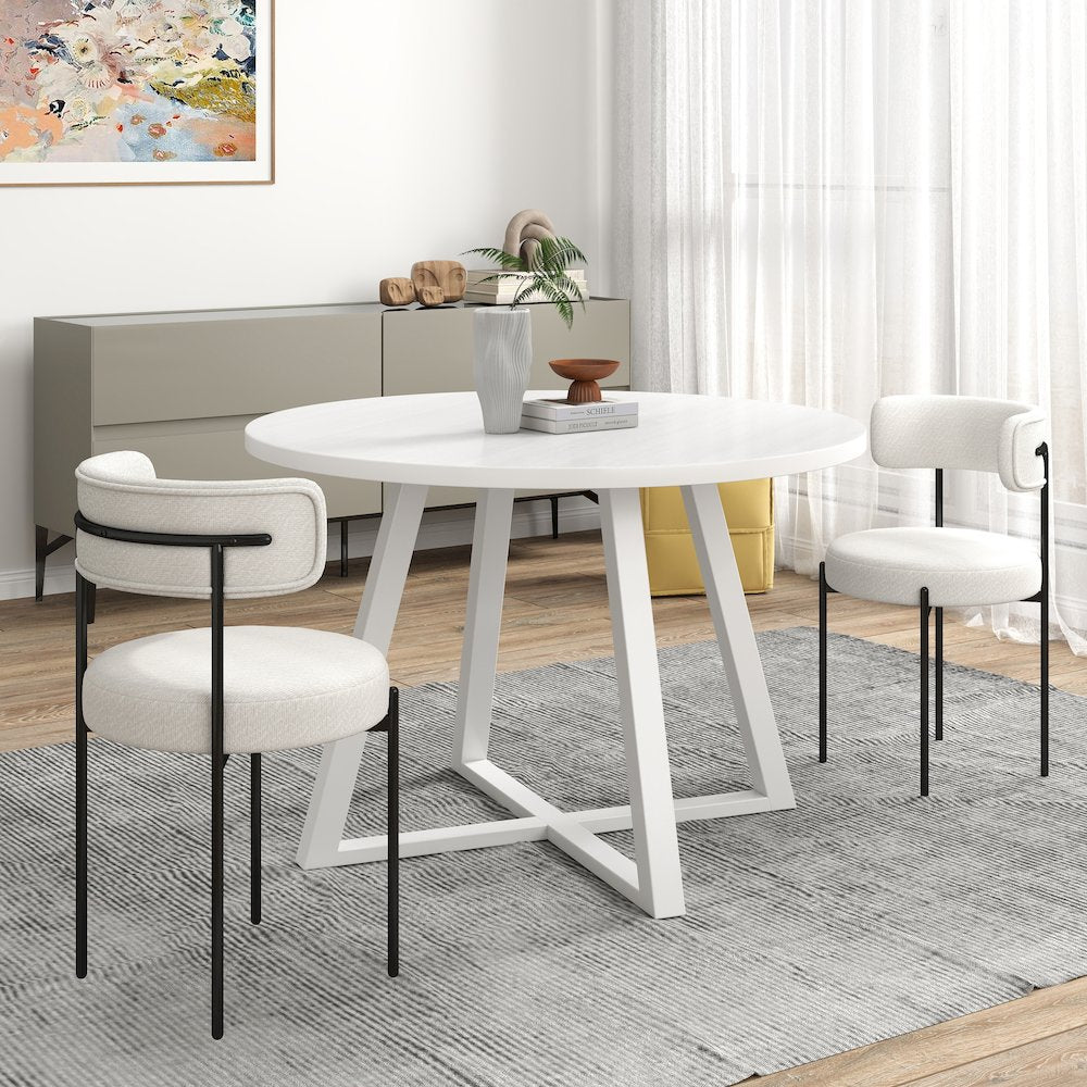 Durban 5-Pc Round Dining Set, Trestle Dining Table with 4 Boucle Chairs
