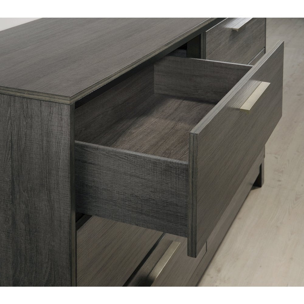 Ioana Antique Grey Finish Wood 6 Drawers Dresser and Mirror