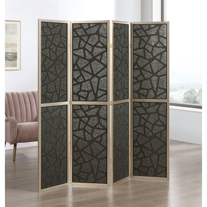4-Panel Wood Room Divider, Folding Portable Partition Screen, Black and Gold