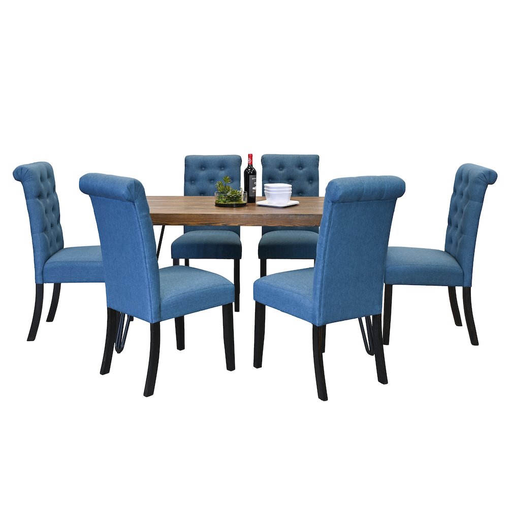 Ashford 7-Pc Dining Set, Hairpin Dining Table with 6 Chairs, Blue