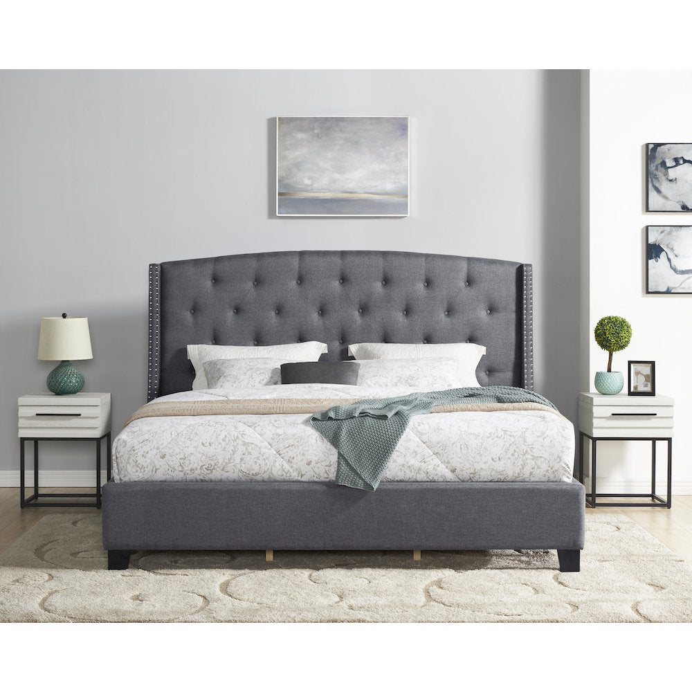 3-Piece Upholstered Bedroom Set, Tufted Wingback Bed, 2White Nightstands, King