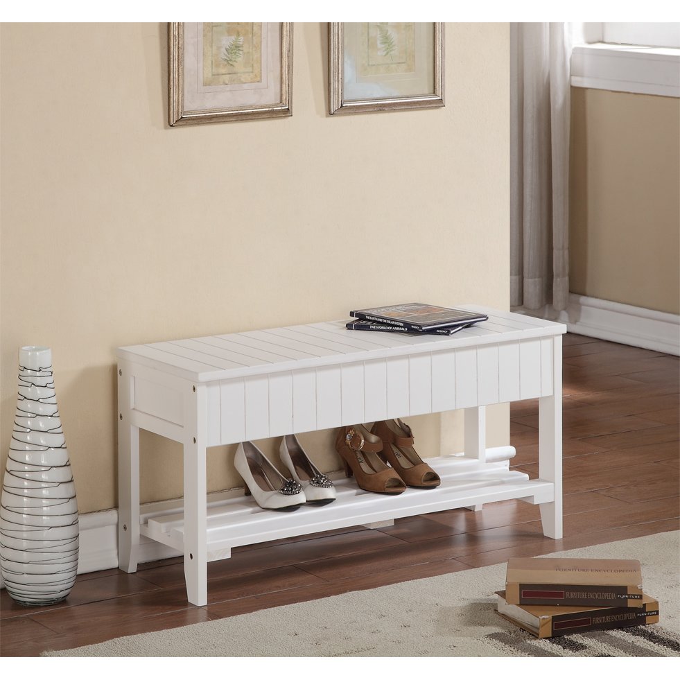 Leno Quality Solid Wood Shoe Bench with Storage, White