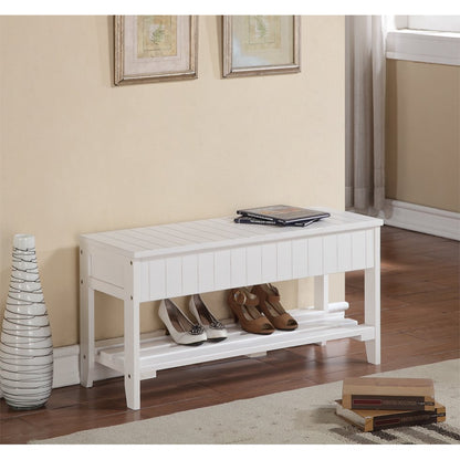Leno Quality Solid Wood Shoe Bench with Storage, White
