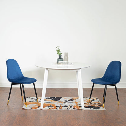 Lassan Contemporary 5-Pc Dining Set, White Round Dining Table and 4 Chairs, Blue