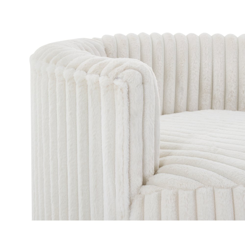 Malna Wide Wale Corduroy Upholstered Barrel Accent Chair with Wheels, Off-white