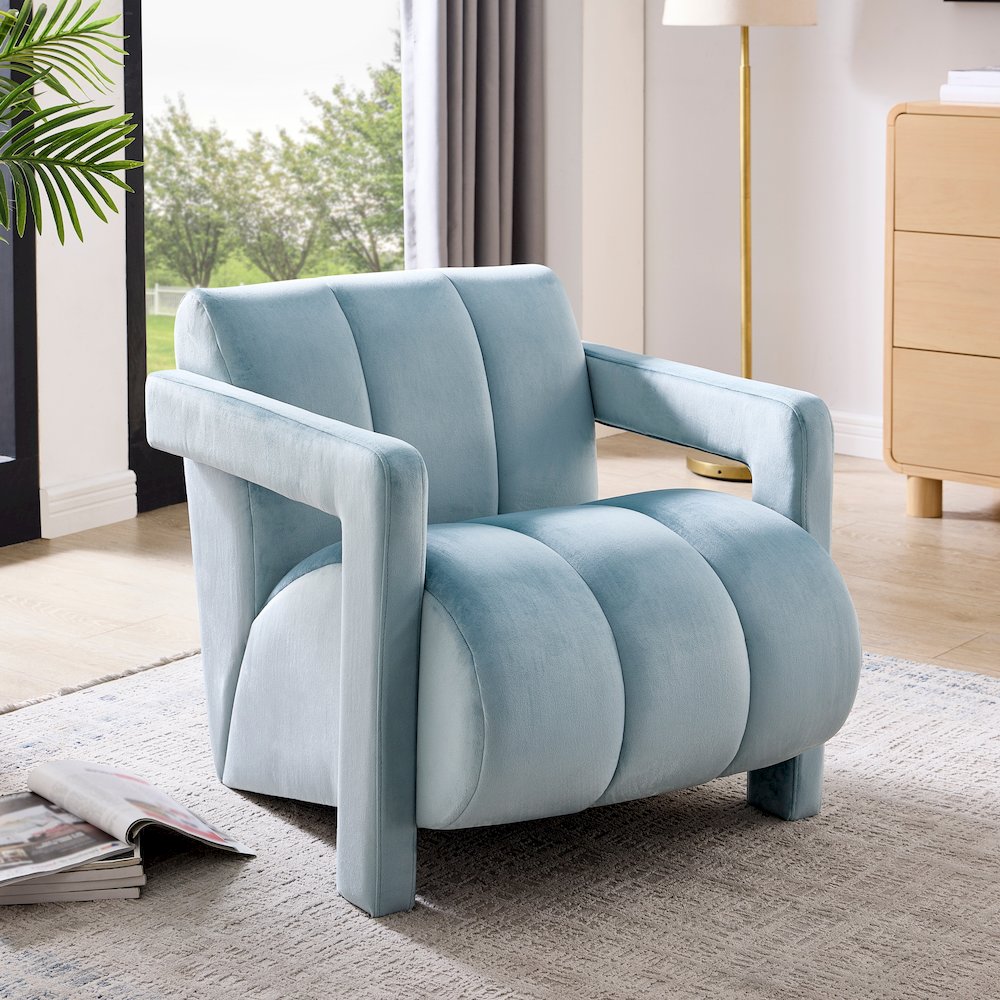 Velmor Contemporary Velvet Accent Armchair, Blue