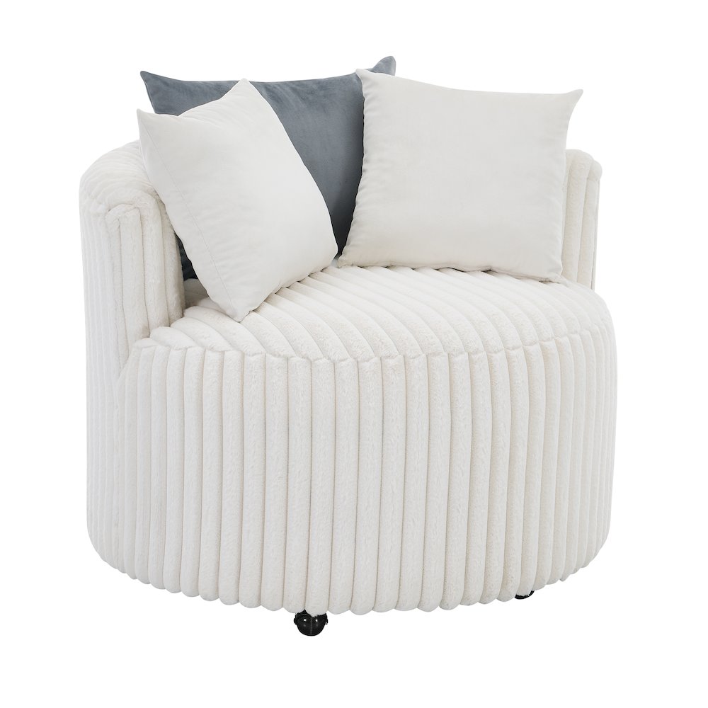Malna Wide Wale Corduroy Upholstered Barrel Accent Chair with Wheels, Off-white
