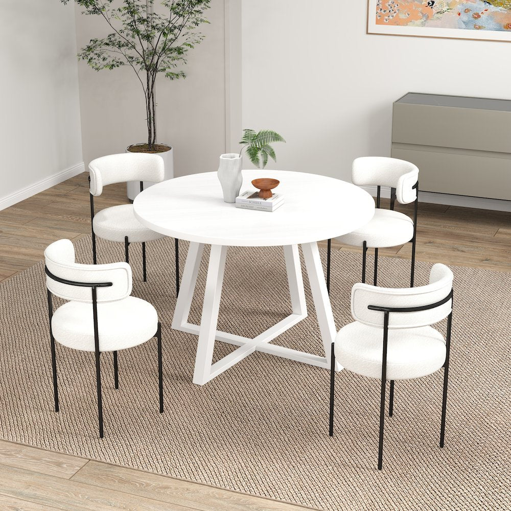 Durban 5-Pc Round Dining Set, Trestle Dining Table with 4 Boucle Chairs