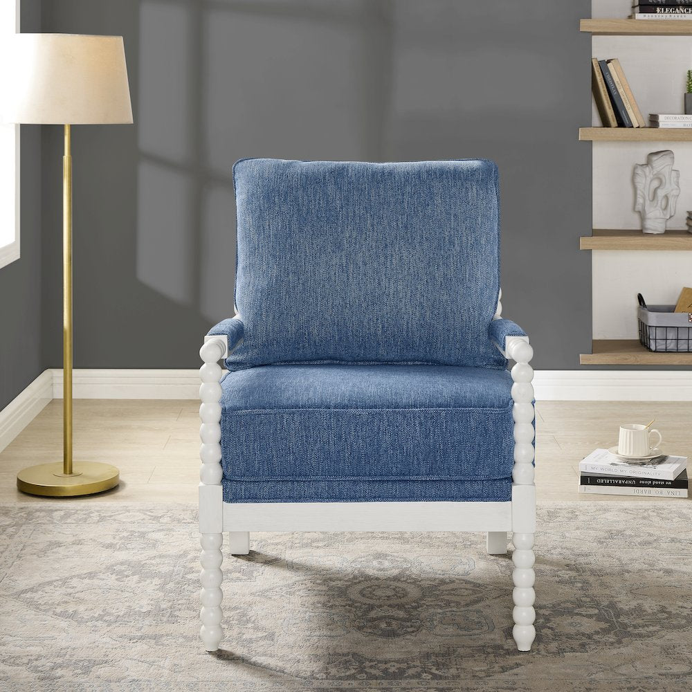 Belvoir Upholstered Spool Accent Chair, Denim Blue with White Finish