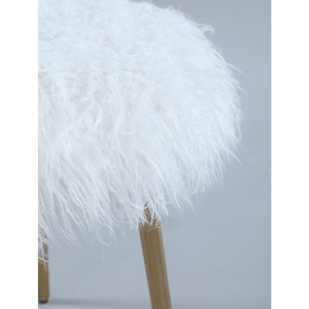 Ravni Faux Fur Accent Ottoman with Gold Legs