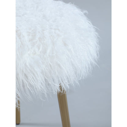 Ravni Faux Fur Accent Ottoman with Gold Legs