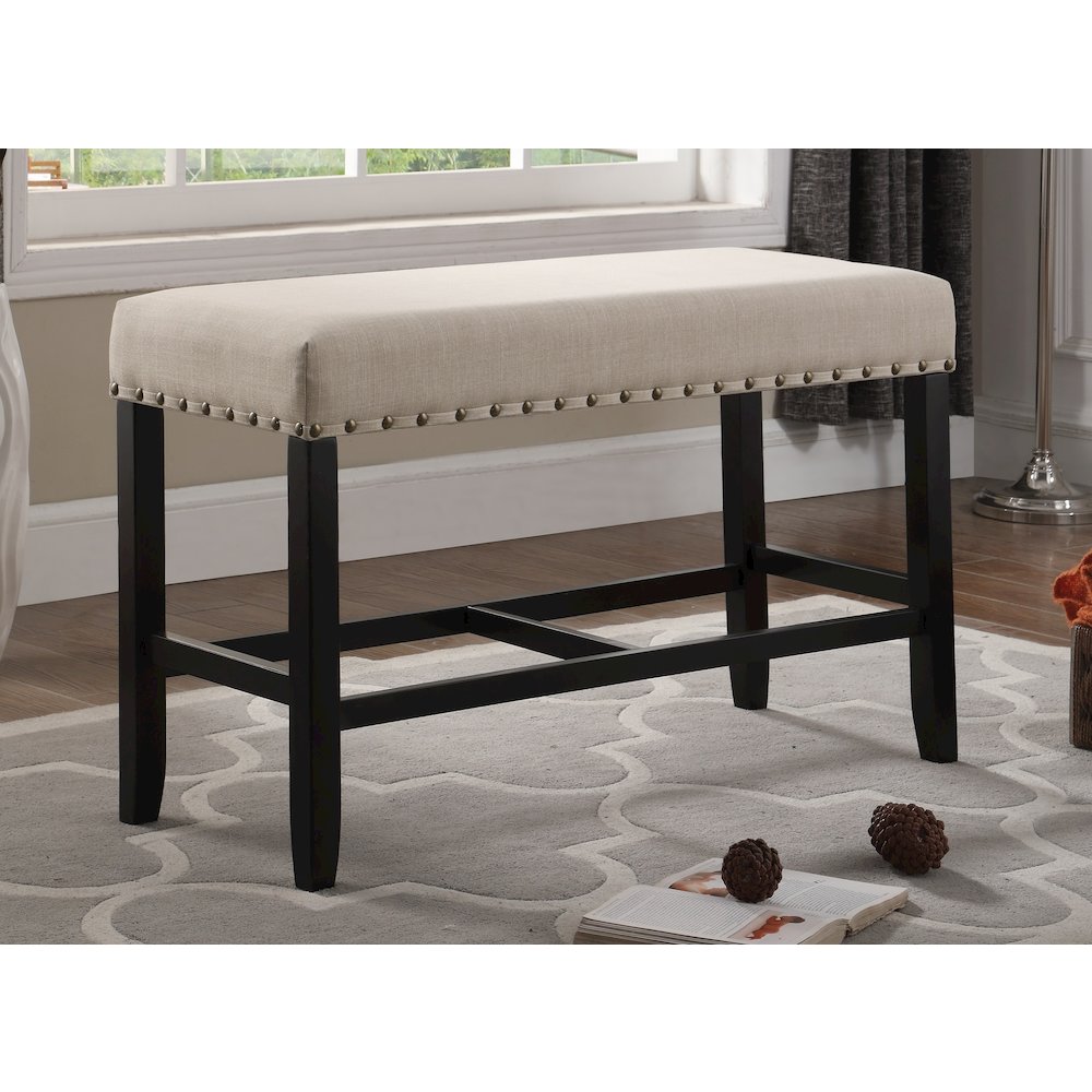 Biony Tan Fabric Counter Height Dining Bench with Nailhead Trim