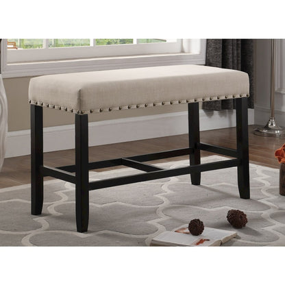 Biony Tan Fabric Counter Height Dining Bench with Nailhead Trim