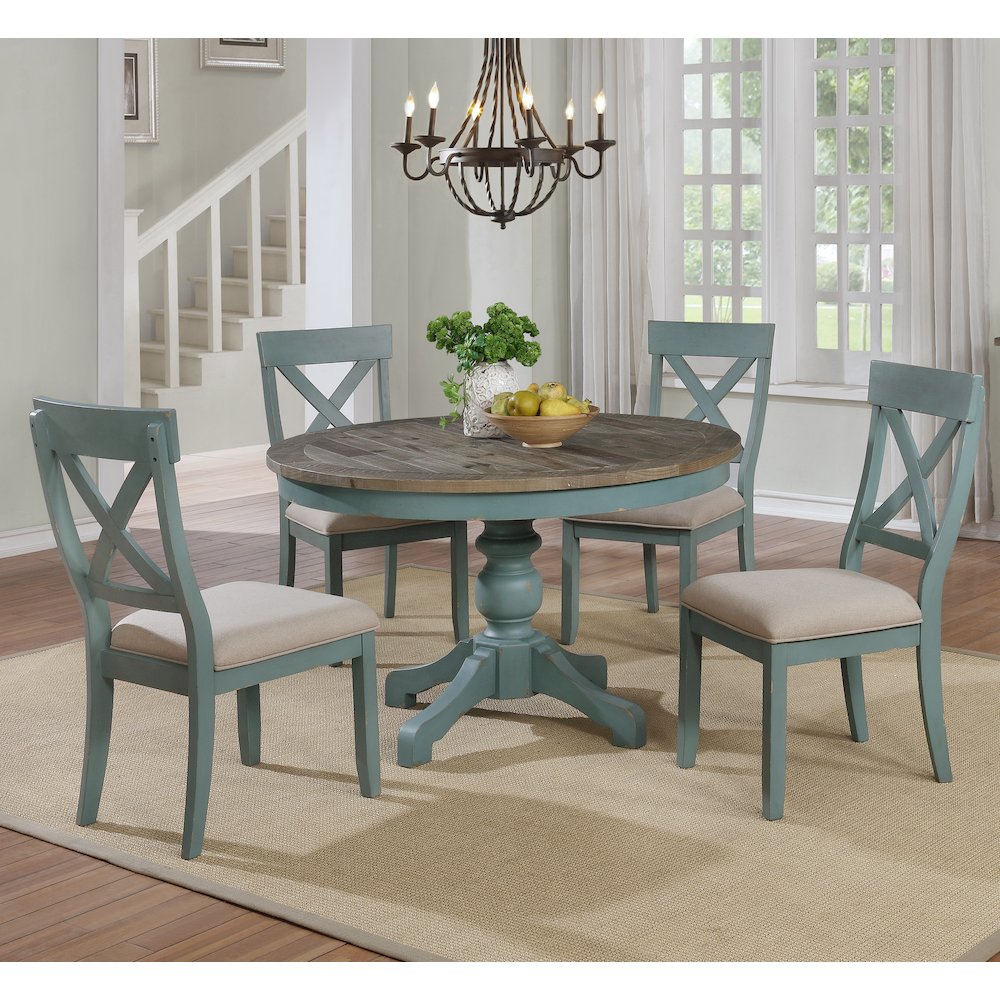 Prato 5-Piece Round Dining Table Set with Cross Back Chairs