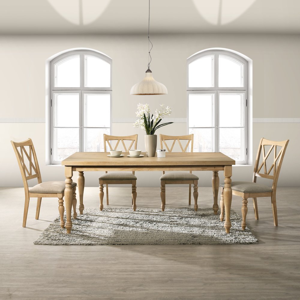 Verta 5-PC Dining Set, Dining Table with 4 Cross Back Chairs, Light Oak Finish