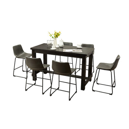 7-Piece Counter Height Antique Black Wood Dining Table with 6 Gray Chairs