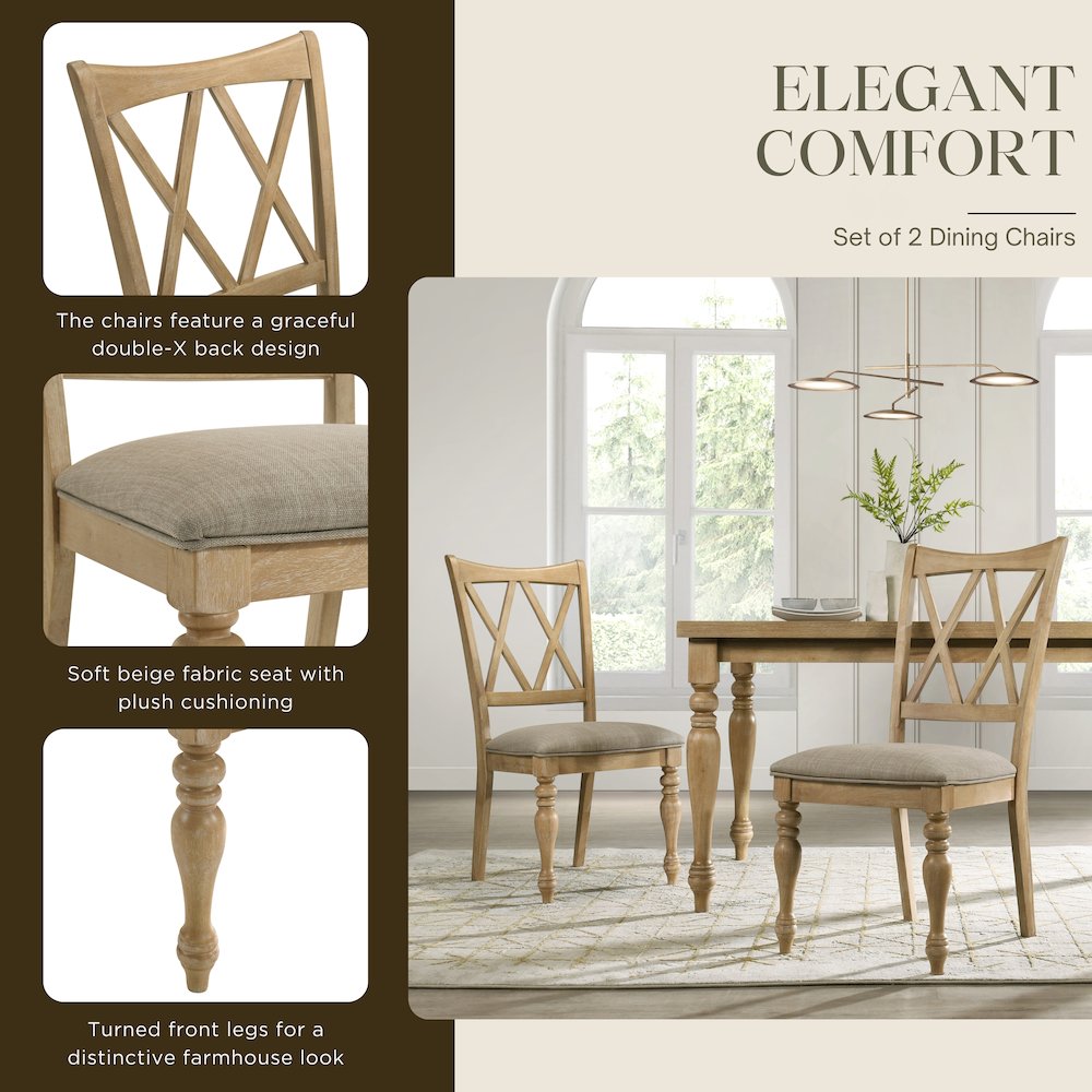 Verta 5-PC Dining Set, Dining Table with 4 Cross Back Chairs, Light Oak Finish