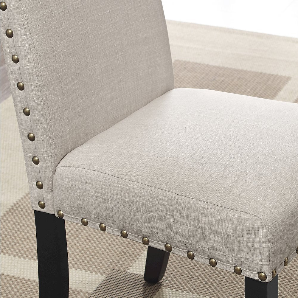 Biony Tan Fabric Dining Chairs with Nailhead Trim, Set of 2