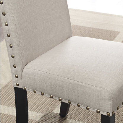 Biony Tan Fabric Dining Chairs with Nailhead Trim, Set of 2