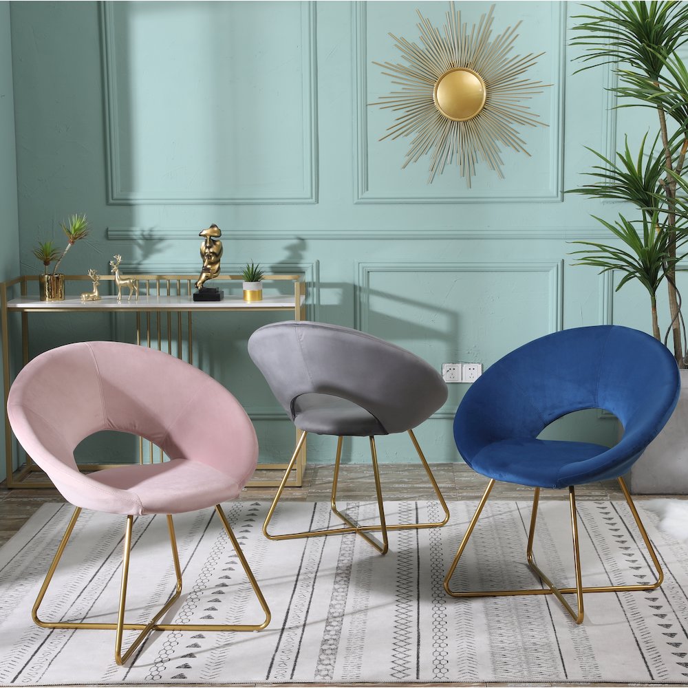 Slatina Pink Silky Velvet Upholstered Accent Chair with Gold Tone Finished Base