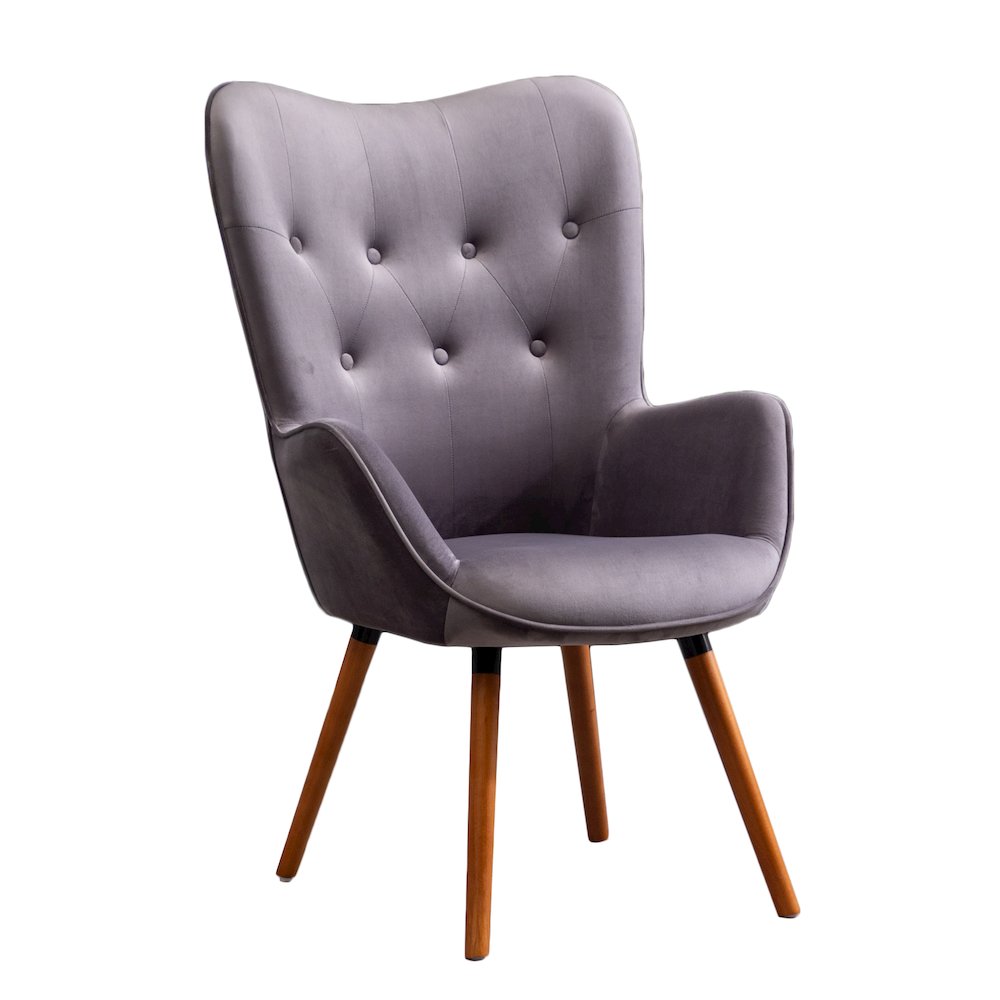 Doarnin Contemporary Silky Velvet Tufted Button Back Accent Chair, Gray