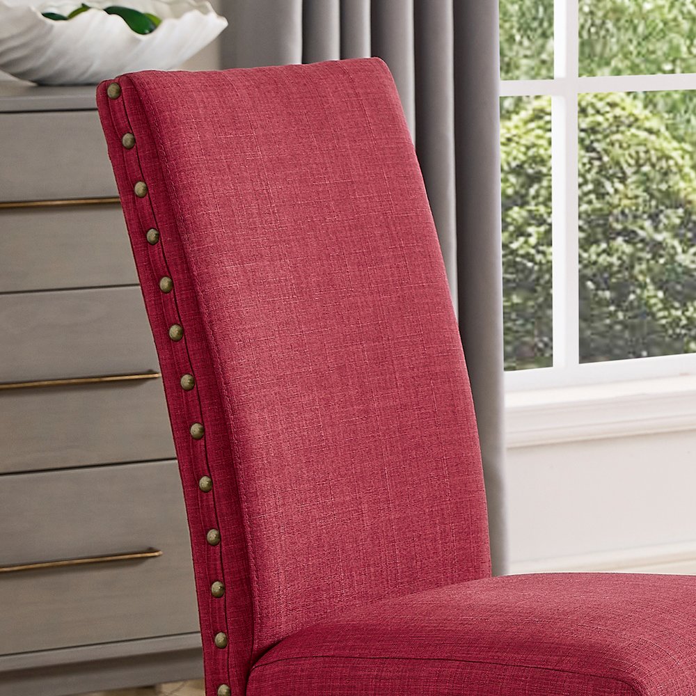 Biony Espresso Wood Dining Set with 4 Fabric Nailhead Chairs, Red