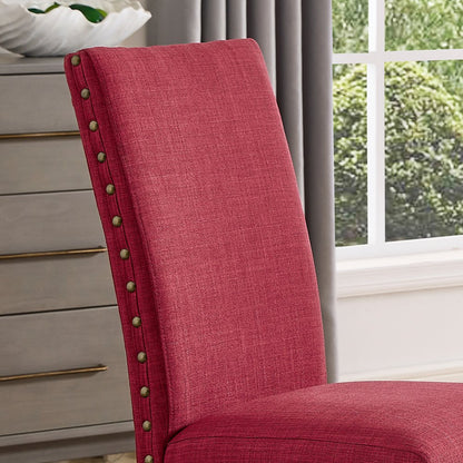 Biony Espresso Wood Dining Set with 4 Fabric Nailhead Chairs, Red