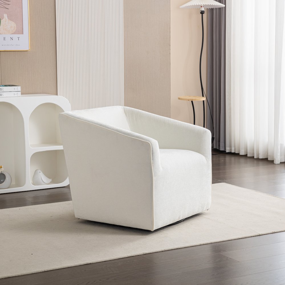 Nice Modern Upholstered Barrel Armchair, 360 Degree Swivel, White