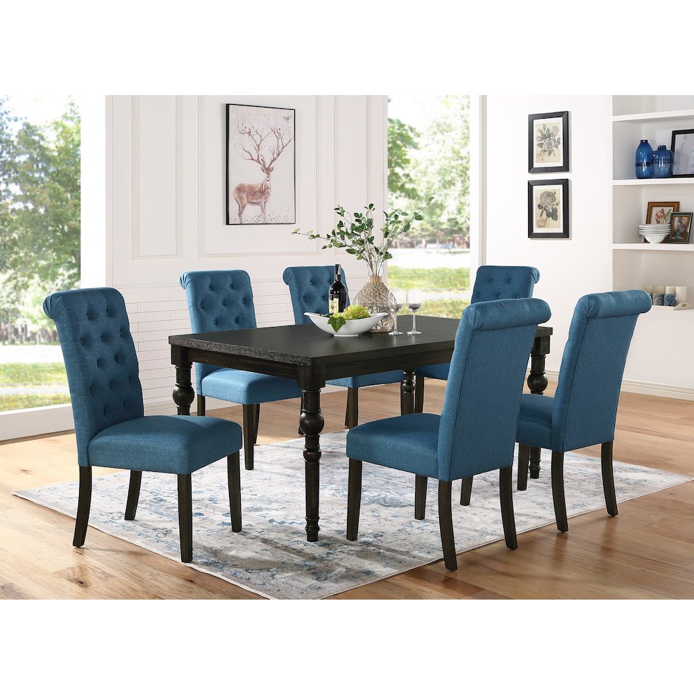 Leviton Urban Style Dining Set: Table and 6 Chairs, Blue