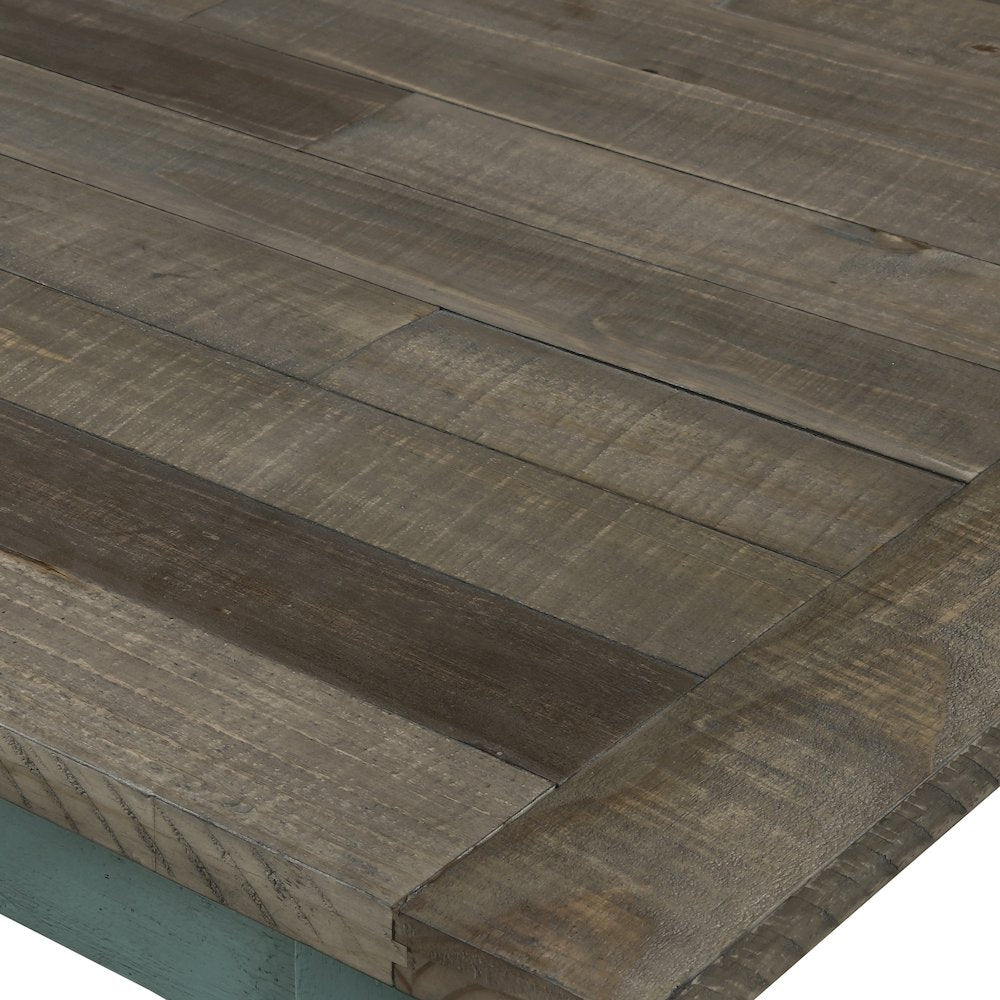 Prato Two-Tone Wood Dining Bench, Antique Blue and Distressed Oak