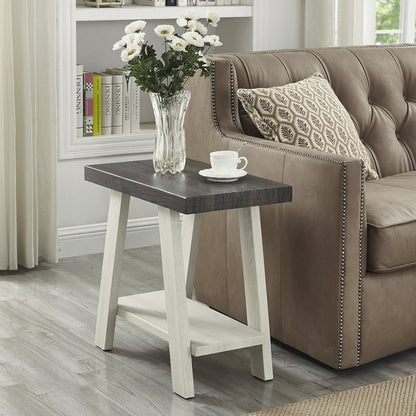 Ethens Contemporary Two-Tone Wood Shelf Side Table in Weathered Charcoal/Beige