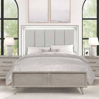 Seluna 4-Piece Bedroom Set with Touch LED Lighting, Gray Oak Finish, Queen