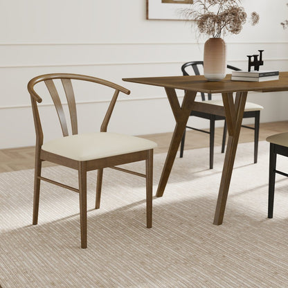 5-Piece Dining Set, Dining Table with 2 Walnut and 2 Black Wishbone Chairs