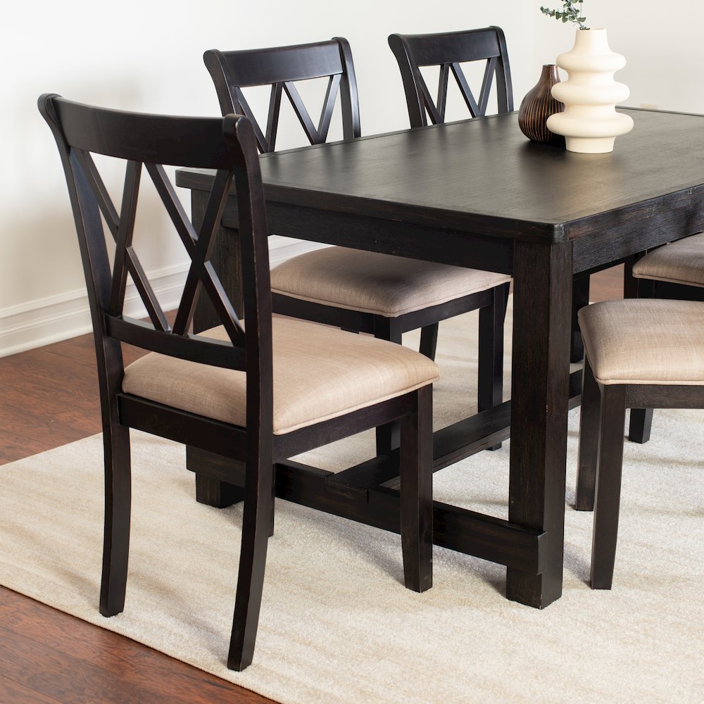 Hensfield 7-Piece Dining Set, Dining Table with 6 Cross-back Chairs, Rich Black