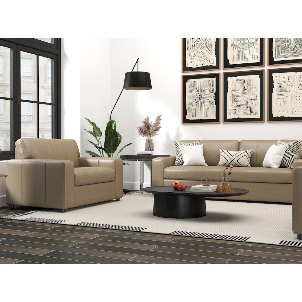 Sakan Leather 3-Pc Living Room Set, Sofa Loveseat and Chair, Beige