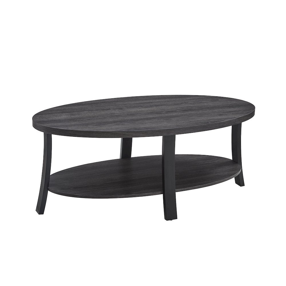 Anze Contemporary Oval Wood Shelf 3-Pc Coffee Table Set in Charcoal Finish