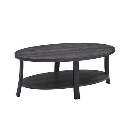 Anze Contemporary Oval Wood Shelf 3-Pc Coffee Table Set in Charcoal Finish