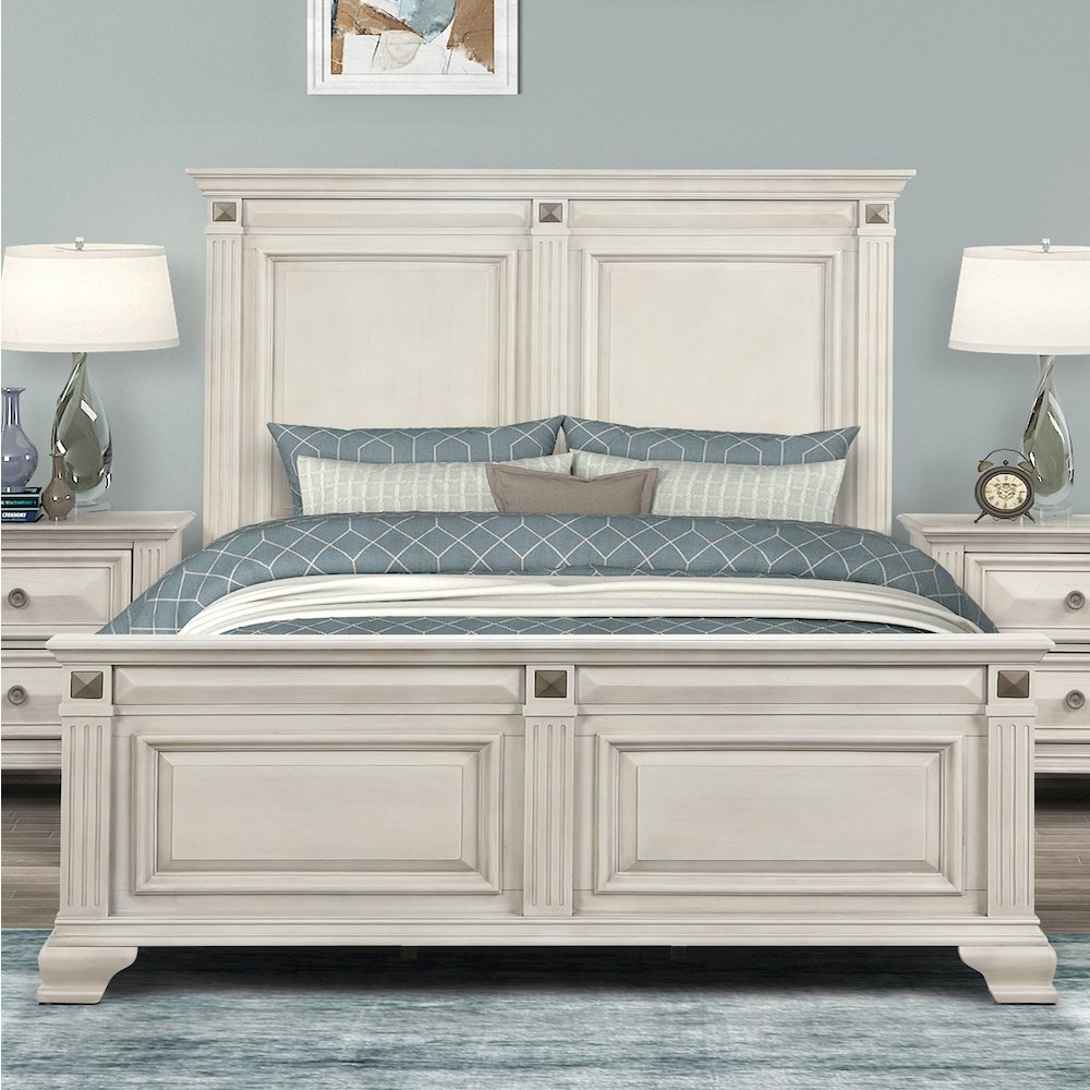 Renova Distressed Parchment Wood Panel Bed, Queen