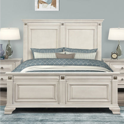 Renova Distressed Parchment Wood Panel Bed, Queen