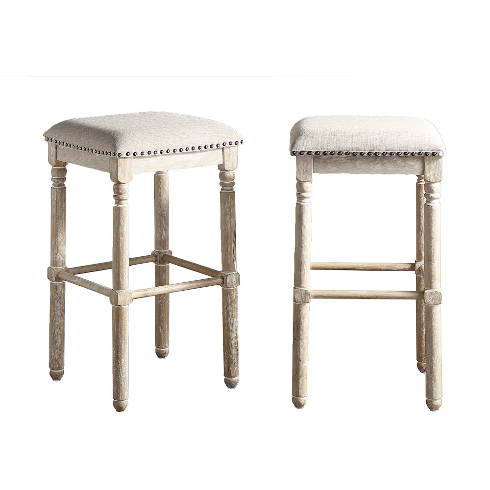 Arnhem Wood Tan Upholstered Bar Stools, Set of 2